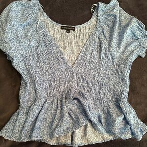 Cotton Candy Gray Smocked Peplum Blouse Short Sleeve